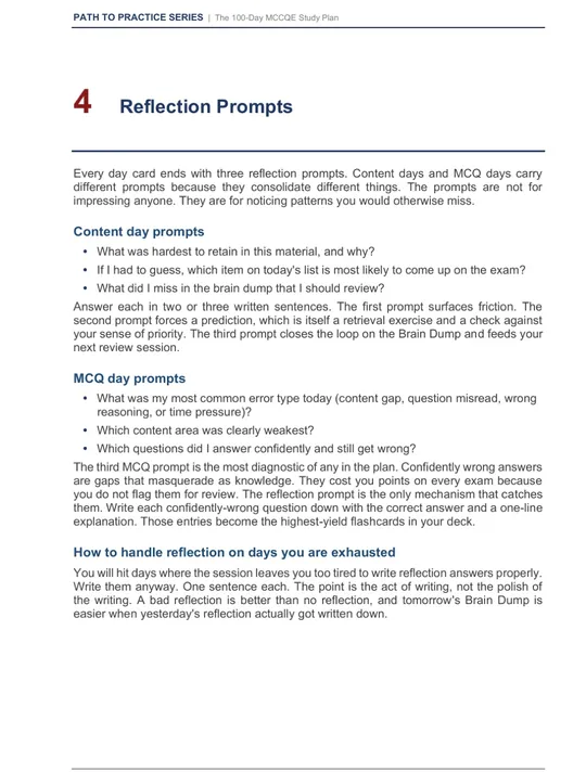 The 100-Day MCCQE Study Plan, sample page 6 of 6, opens full size