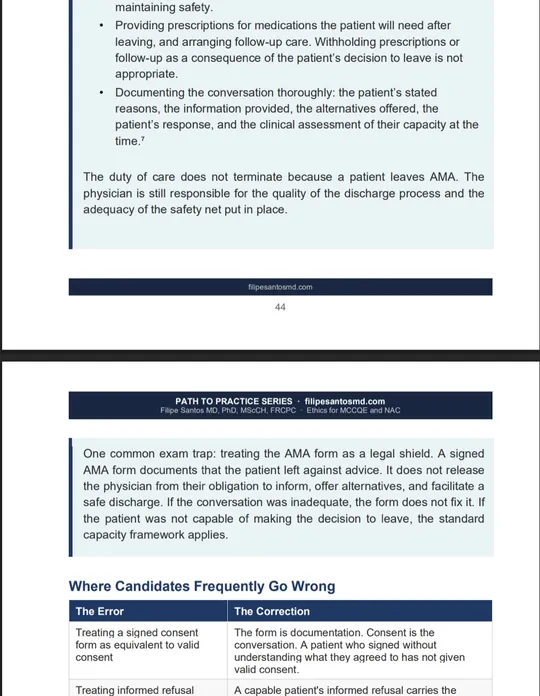Ethics for MCCQE and NAC, sample page 4 of 6, opens full size
