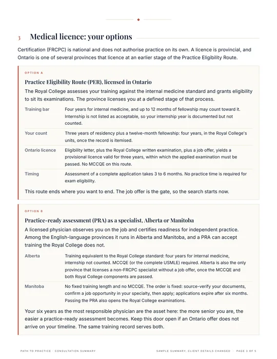 Sample summary page 3: the two licence options